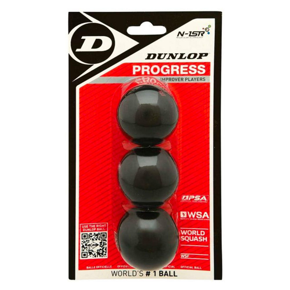 Dunlop Progress Squash Balls (3-Pack) - Larger Size For Longer Hang Time, Ideal For Improving Players