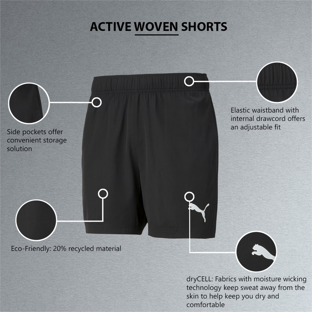 Puma Mens Active Woven Shorts 5 Inch
