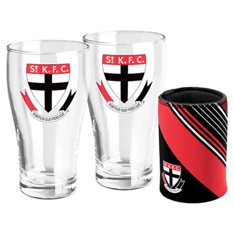 AFL SET OF 2 PINT GLASSES AND CAN COOLER ST KILDA SAINTS