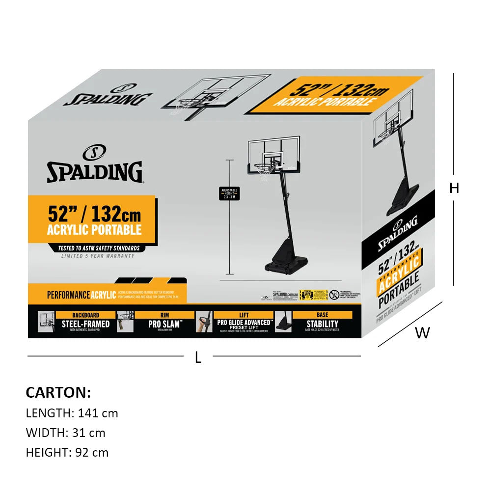 Spalding Pro Glide Advanced 52 Inch Acrylic Portable Basketball System