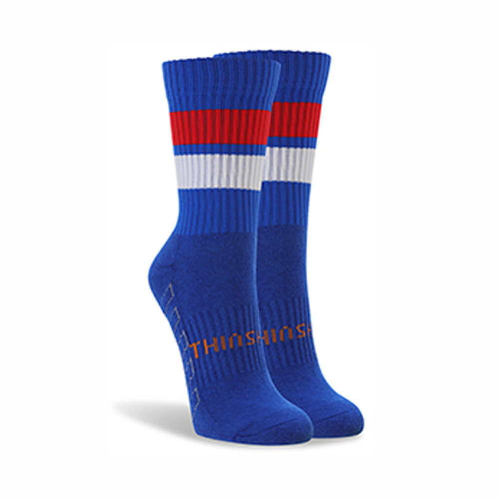 ThinSkins Short Football Socks - Royal Blue - Red and White Hoops