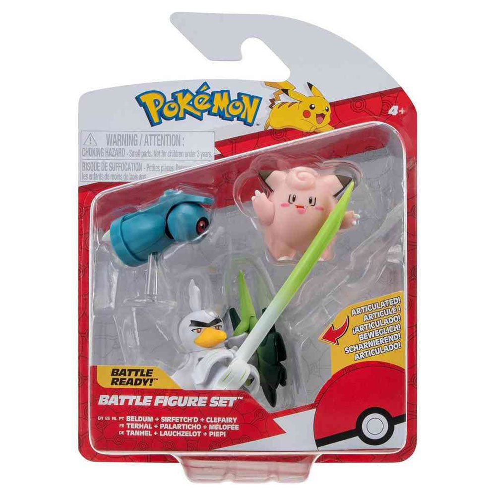 Pokemon 2 & 3 Inch Figure Pack - Beldum, SirfetchD, Clefairy