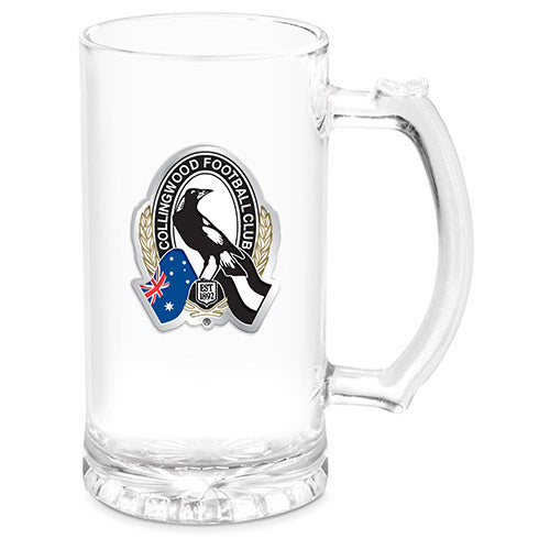AFL STEIN WITH METAL BADGE COLLINGWOOD MAGPIES