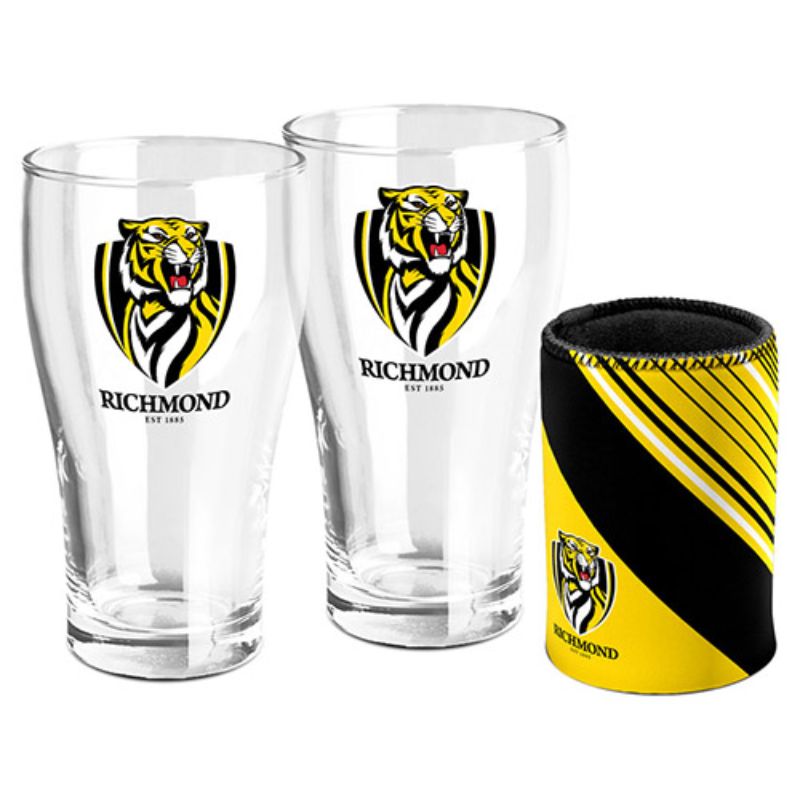 AFL SET OF 2 PINT GLASSES AND CAN COOLER RICHMOND TIGERS