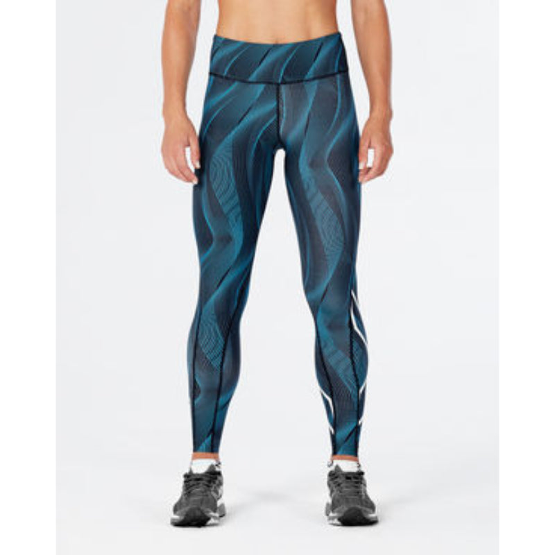 2XU WOMENS MID-RISE FULL LENGTH COMPRESSION TIGHT DRESDEN BLUE WHITE