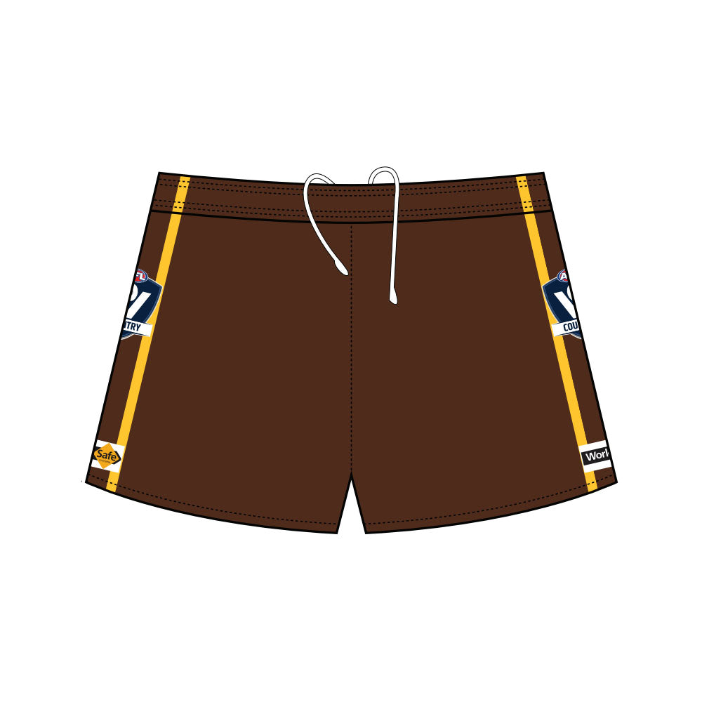 AFL Vic Country Football Shorts - Brown/Gold