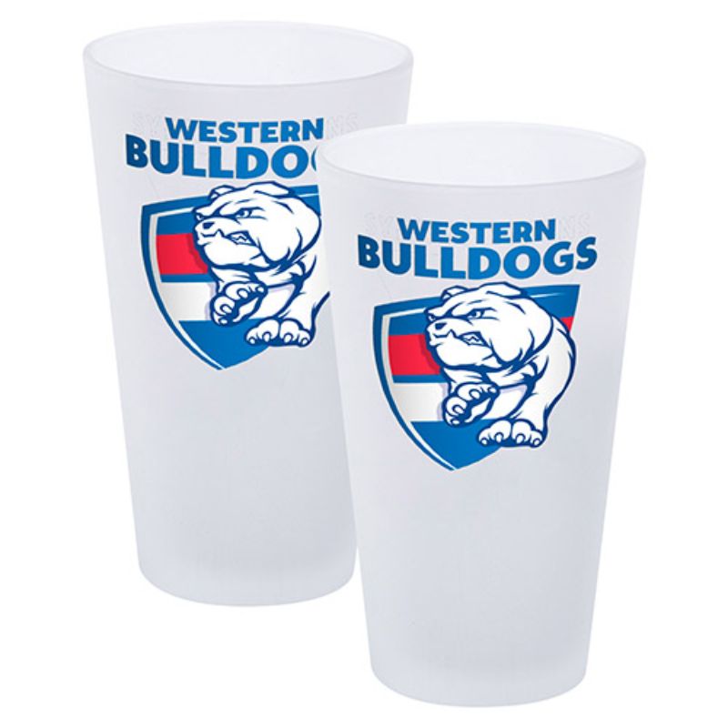 AFL SET OF 2 FROSTED CONICAL GLASSES WESTERN BULLDOGS