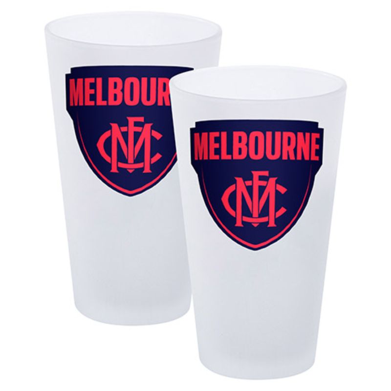 AFL SET OF 2 FROSTED CONICAL GLASSES MELBOURNE DEMONS