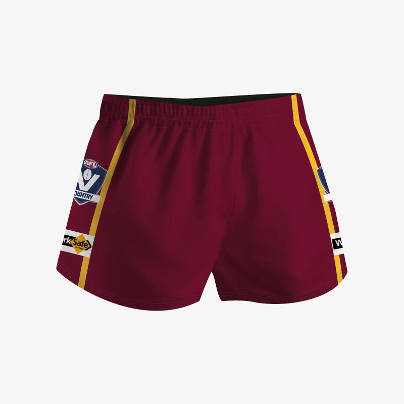 FOOTY SHORTS MAROON GOLD MAROON